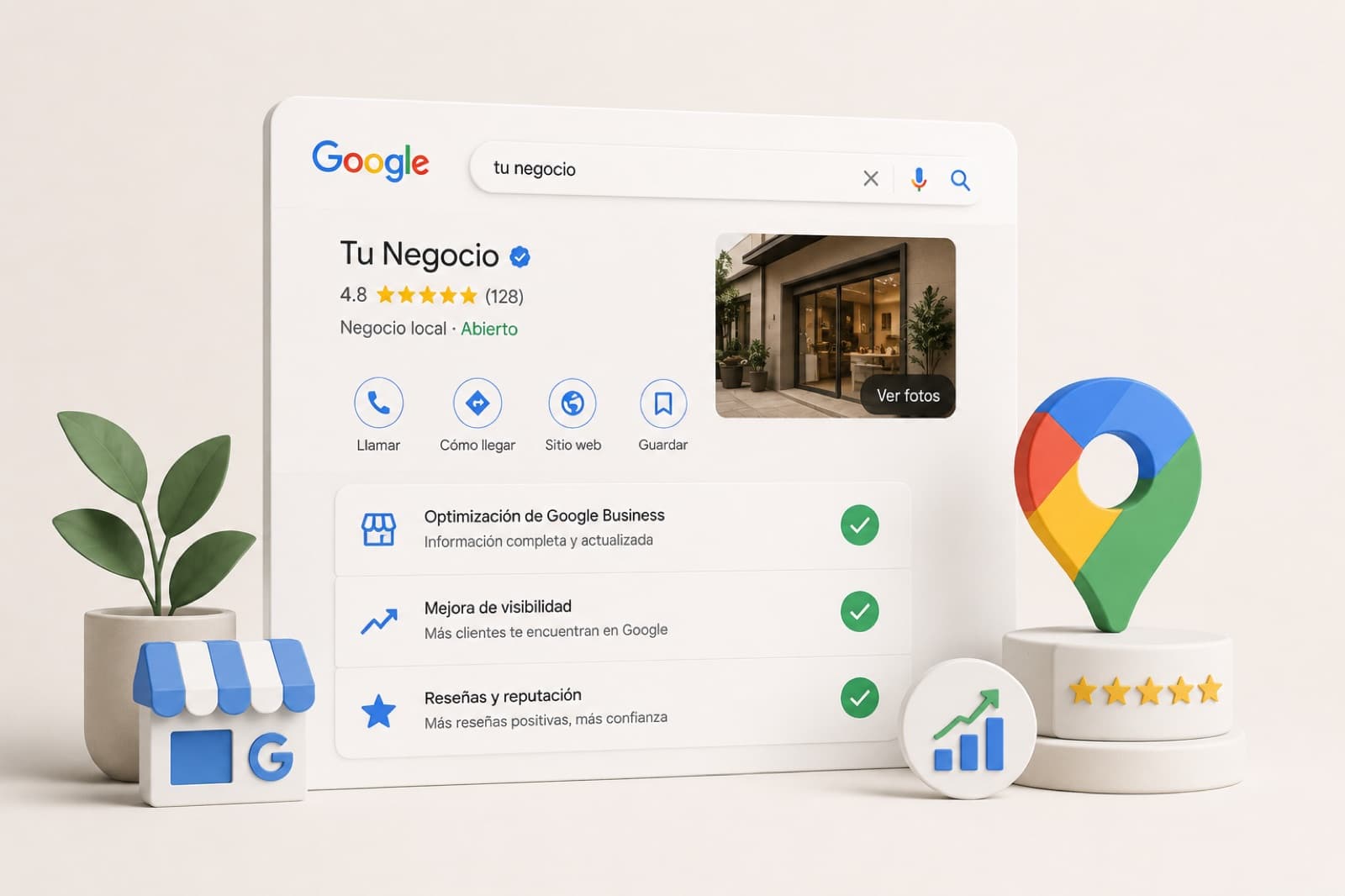 Perfil de Google Business optimizado con reseñas y visibilidad