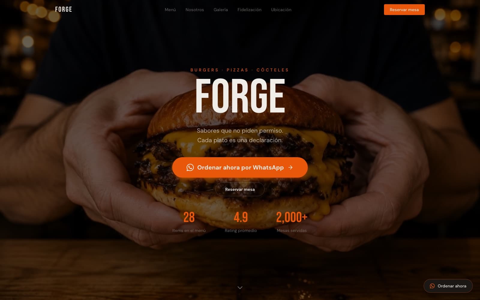 Página web de restaurante diseñada por Murillo Co